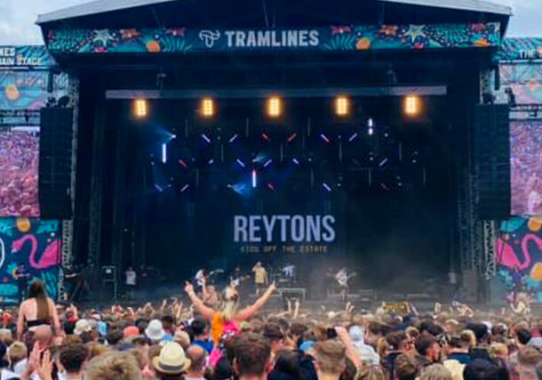 Reytons stage backdrop for Tramlines Festival