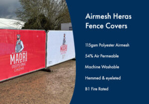Image of Airmesh Heras Fence Covers with a list of key benefits