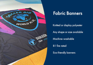 Closeup of fabric banners produced for Soccer Aid