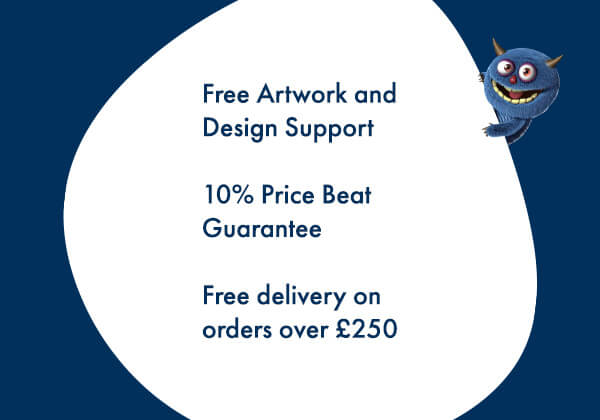 Image showing Monster Mesh USPs of artwork support, 10% price guarantee & free delivery