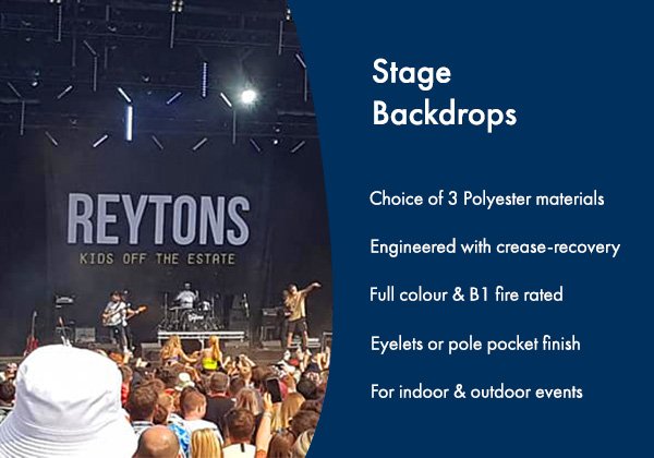 Zoomed in image of the stage backdrop produced for The Reytons