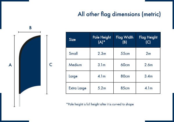Image outlining the size of all other shaped feather flag options