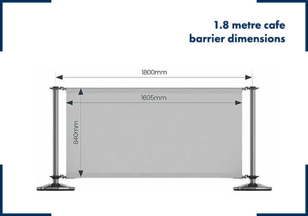 Image showing 1.8 metre wide premium black cafe barrier dimensions