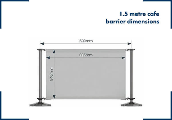 Image showing 1.5 metre wide premium steel cafe barrier dimensions