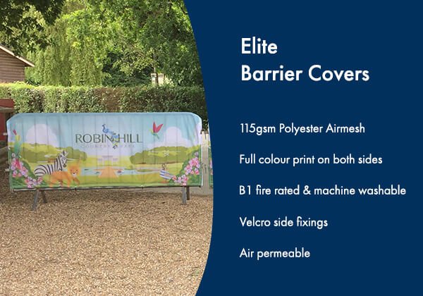 Elite crowd barrier cover printed and installed at Robin Hill country park