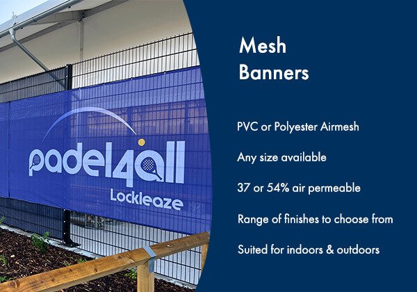 Closeup of printed Mesh Banners produced and installed for Padel4all