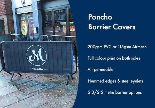 Poncho crowd barrier covers printed and displayed at Mishiko cocktail bar