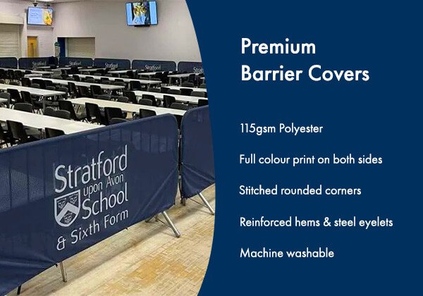 Premium crowd barrier covers in place at Stratford upon Avon School
