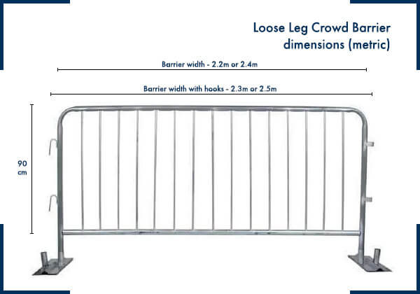 Image showing the size dimensions of a loose leg crowd barrier