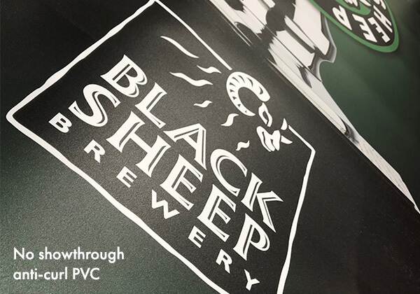 Closeup of pull up banner material used for Black Sheep brewery