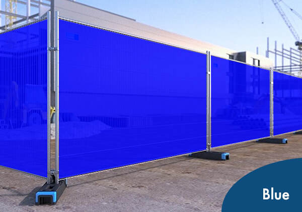 Image of plain Heras fence covers in blue