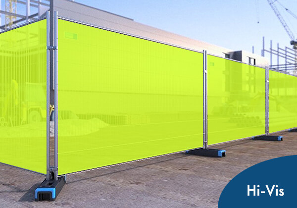 Image of plain Heras fence covers in a high-visibility colour