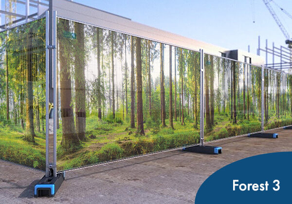 Pre-designed Heras fence covers with woodland design