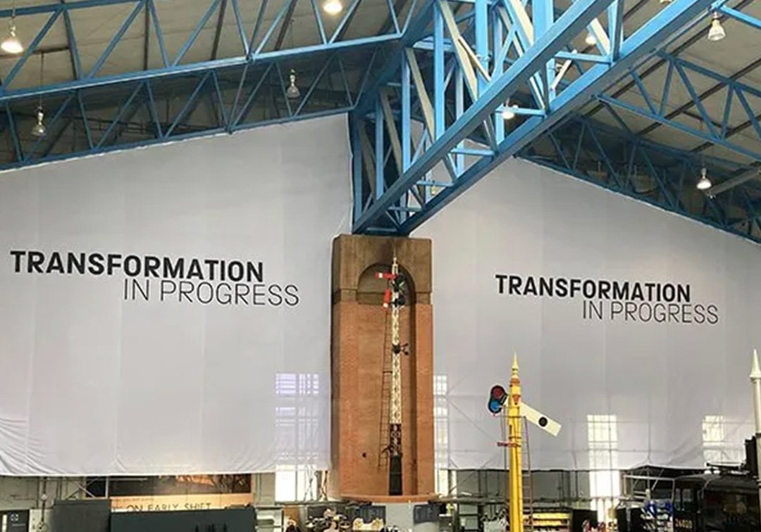 Image of under construction banners for national railway museum