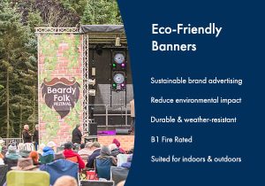 Image of eco-friendly banners and list of key benefits