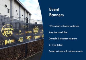 Image of event banners and list of key benefits