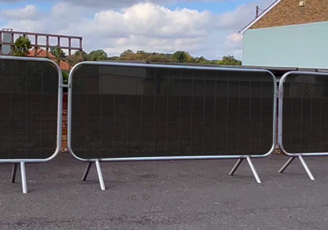 Mockup of plain crowd barrier covers in black