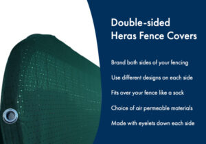 Corner closeup of a double-sided Heras fence cover