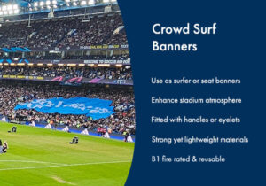 Image of crowd surf banners with a list of key benefits