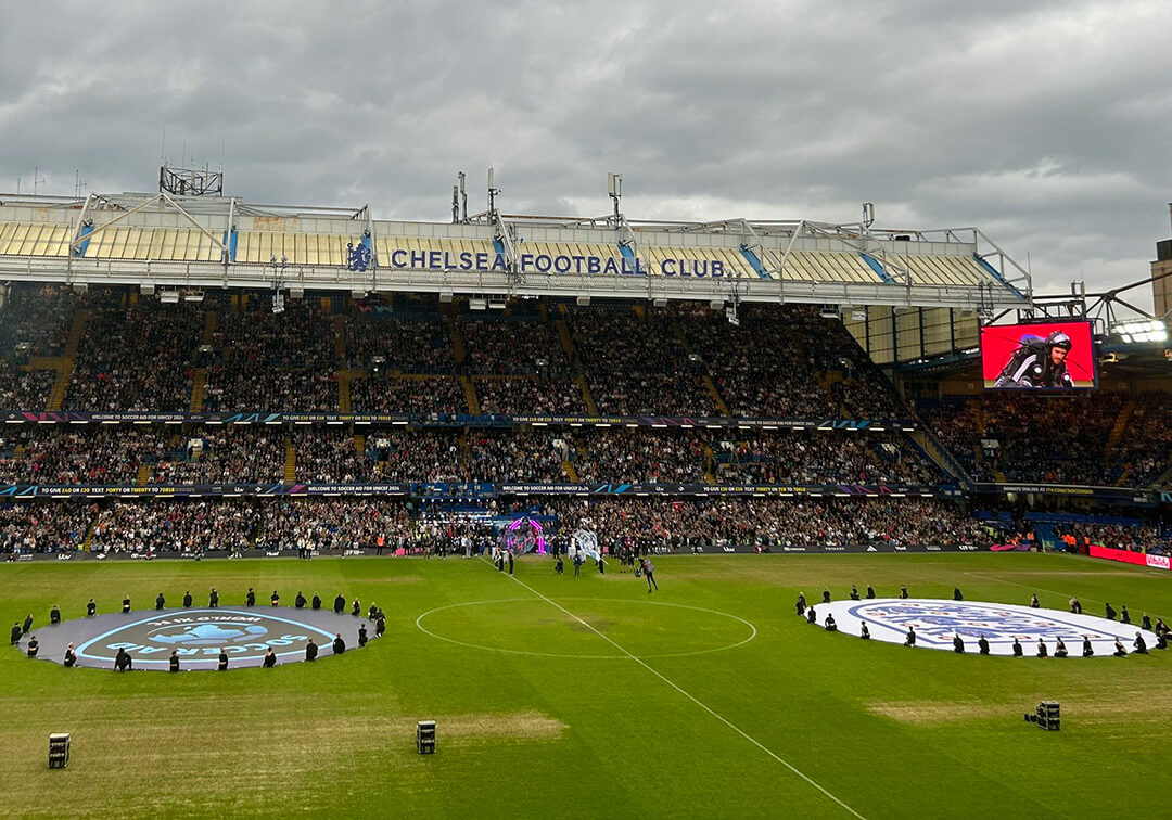 Image of centre circle football pitch banners for Soccer Aid 2024