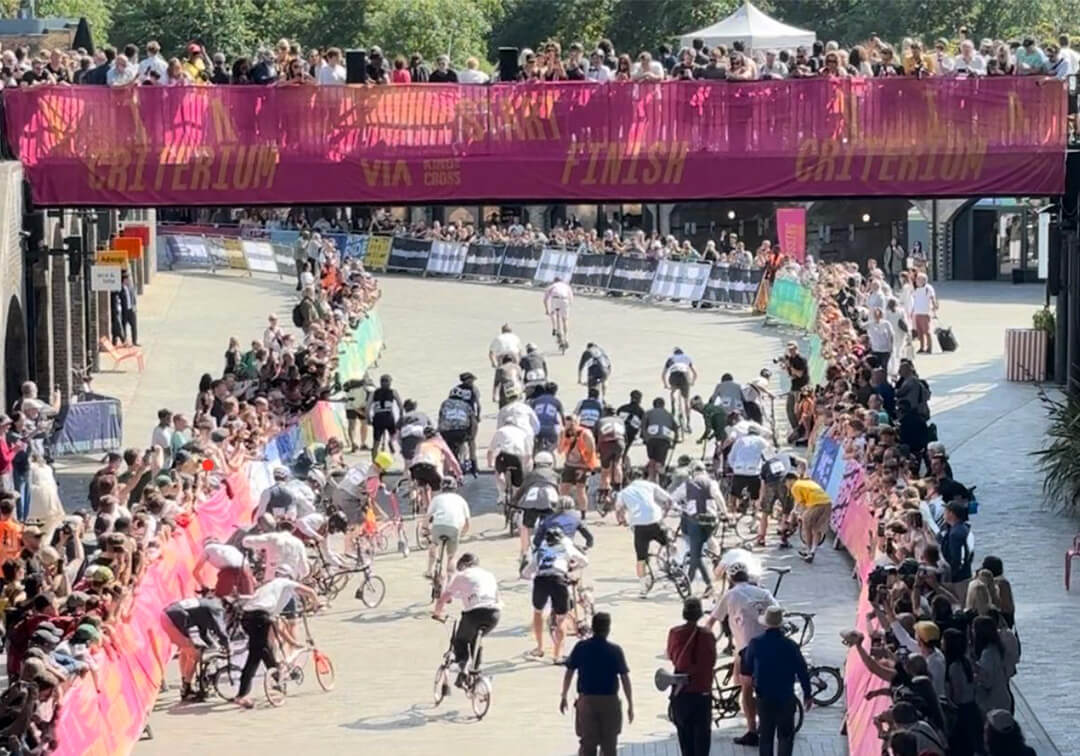 Custom banner printed to show participants the finish line at London Cycling Festival