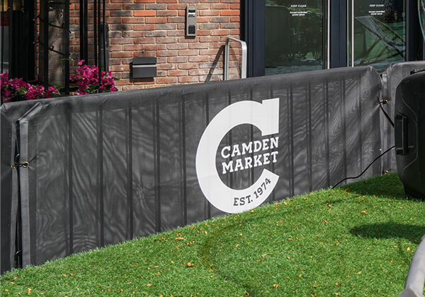 Standard barrier covers with Camden Market branding
