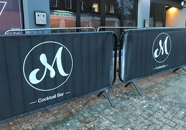 Crowd Barrier Covers with Mishiko Cocktail Bar branding