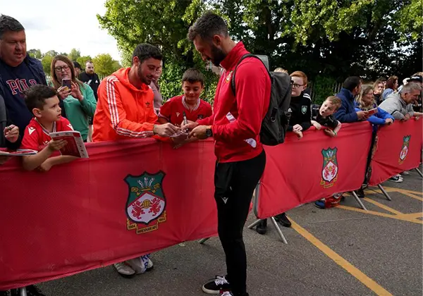 Crowd Barrier Covers with Wrexham FC branding