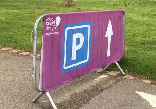 Crowd Barrier Covers with Anglian Water branding