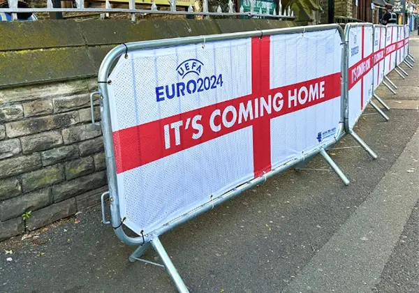 Crowd Barrier Covers with England Euro 2024 branding