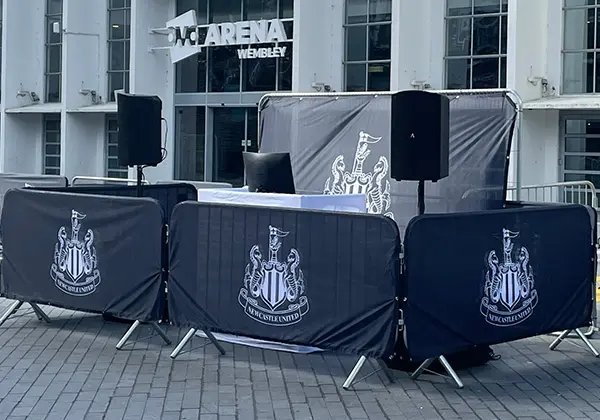 Crowd Barrier Covers with Newcastle United FC branding
