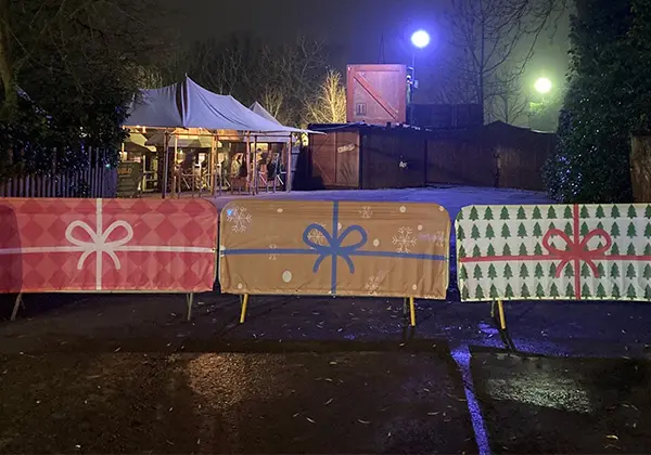 Crowd Barrier Covers with festive branding