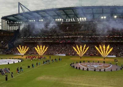 Football pitch banners on display at Soccer Aid