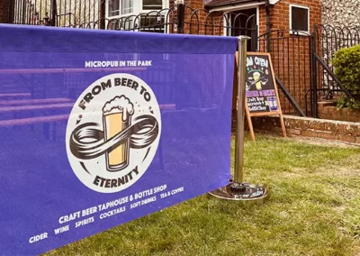 Branded cafe barrier on display for From Beer to Eternity