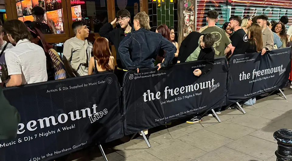 Event barrier covers branded and on display for The Freemount pub
